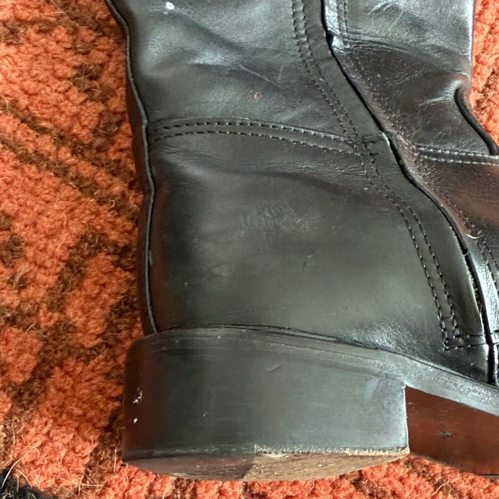 Tory Burch Black Leather Knee-High Riding Boots with Gold Logo - Picture 3 of 11